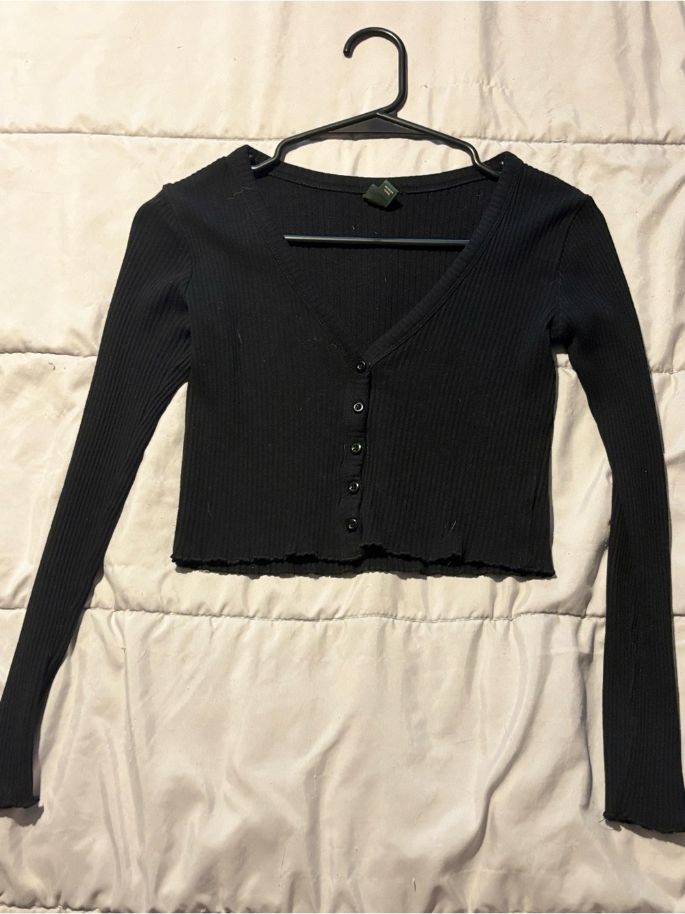 wild fable Black Ribbed V-Neck Button Crop Top